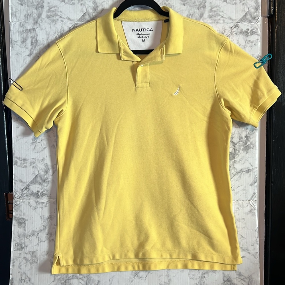 Men's Nautica Performance Deck Shirt Size Medium Yellow Short Sleeve‎ Pr…
